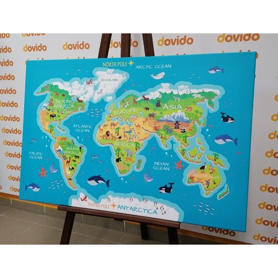 Obraz mapa sveta pre deti s kreslenými zvieratkami