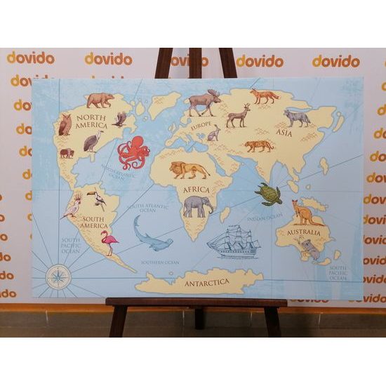 Obraz kreslená mapa sveta s zvieratami