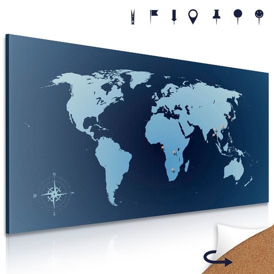 Obraz na korku moderná mapa sveta v modrom prevedení