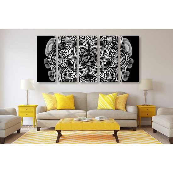 5-dielny obraz čiernobiela abstraktná Mandala