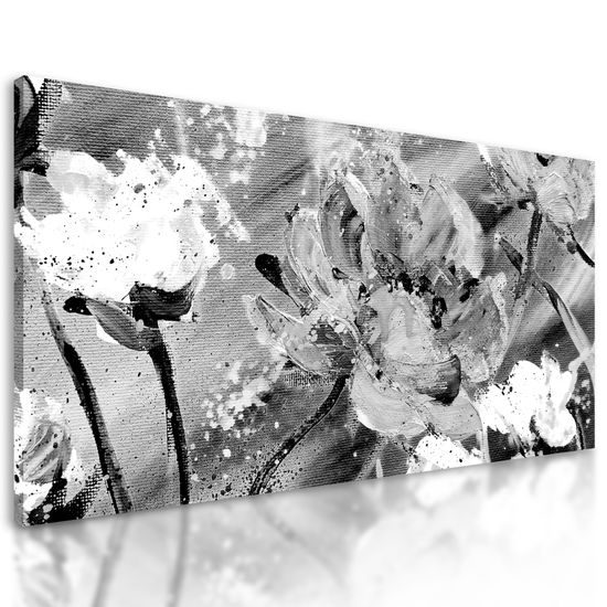 Obraz nádherná maľovaná abstrakcia kvetu v čiernobielom prevedení