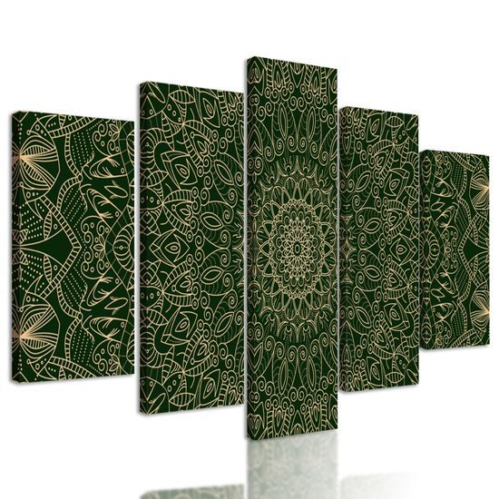 5-dielny obraz zelená Mandala v detailnom prevedení