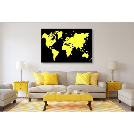 Obraz čierno žltá mapa sveta