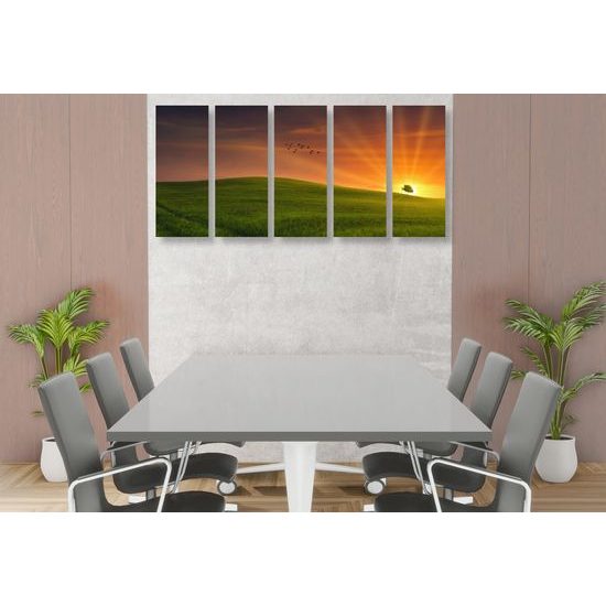 5-dielny obraz strom blokojúci západ slnka