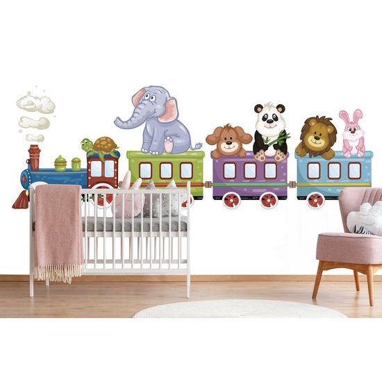 Samolepiaca tapeta mašinka plná zvieratiek