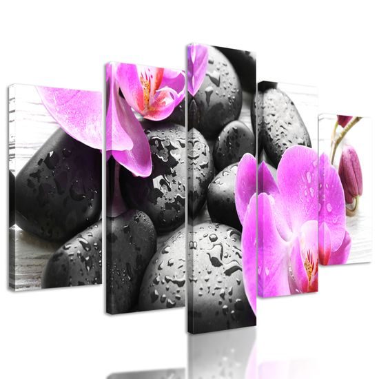 5-dielny obraz harmónia orchidey s kameňmi