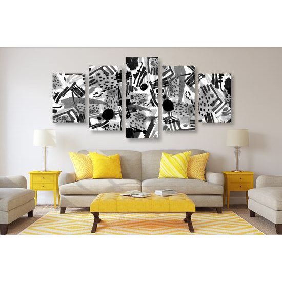 5-dielny obraz čiernobiela neobyčajná abstrakcia