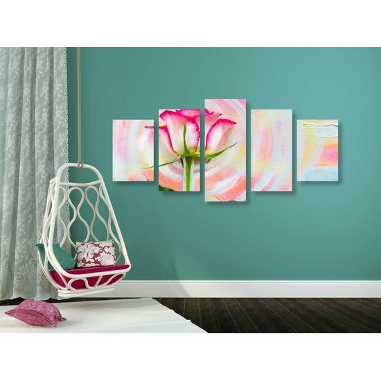 5-dielny obraz ruža na maľovanom pozadí