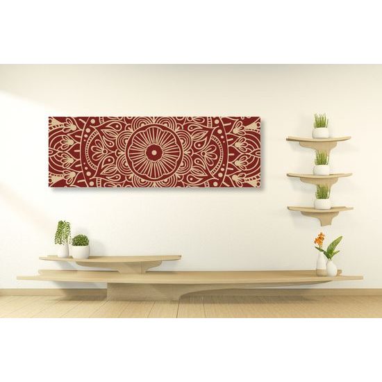 Obraz biela Mandala doplnená bordovou farbou