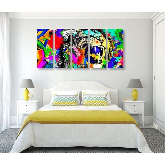 5-dielny obraz hlava leva v štýle pop art