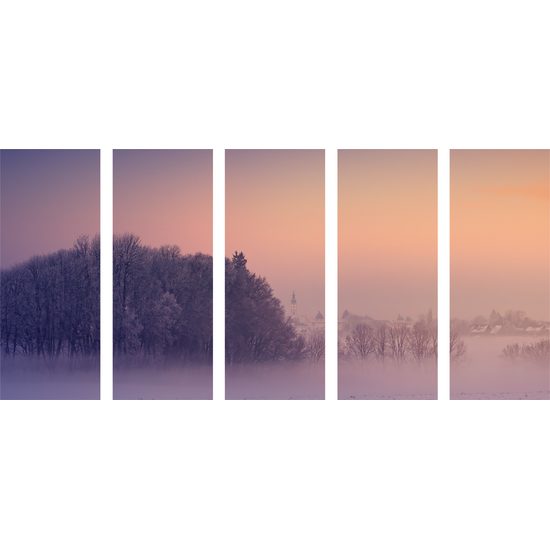 5-dielny obraz spln mesiaca zahalený hmlou