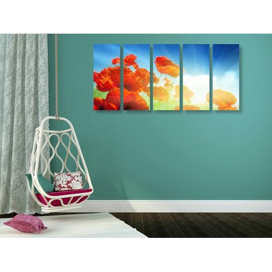 5-dielny obraz nádherné červené maky