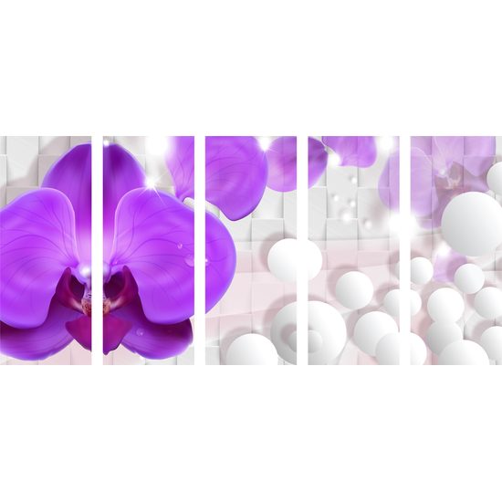 5-dielny obraz orchidea na elegantom pozadí