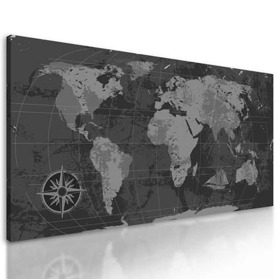 Obraz historická mapa sveta v čiernobielom prevedení