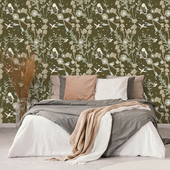 Samolepiaca tapeta kvitnúca lúka na zelenom pozadí