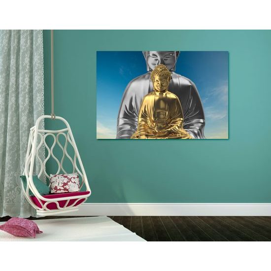 Obraz zlatý a strieborný Budha