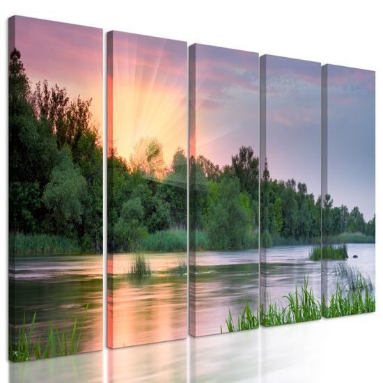 5-dielny obraz slnečné lúče nad jazerom