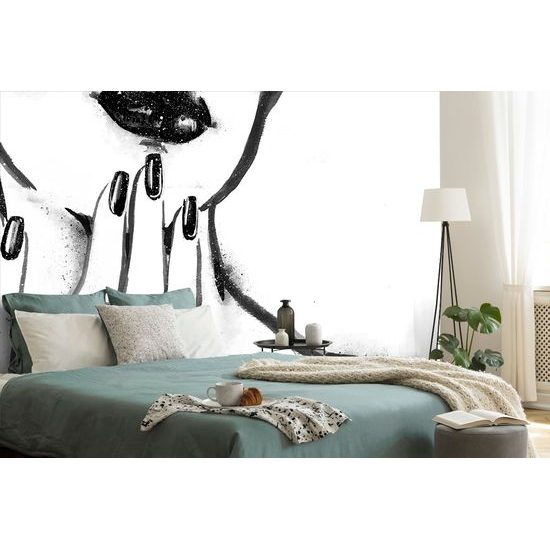 Samolepiaca tapeta maľovaný detail ženských pier v čiernobielom prevedení