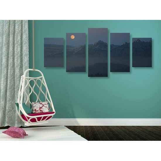 5-dielny obraz spln nad zasneženými horami