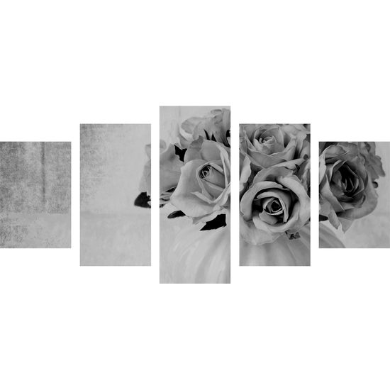5-dielny obraz malé ružičky v čiernobielom prevedení