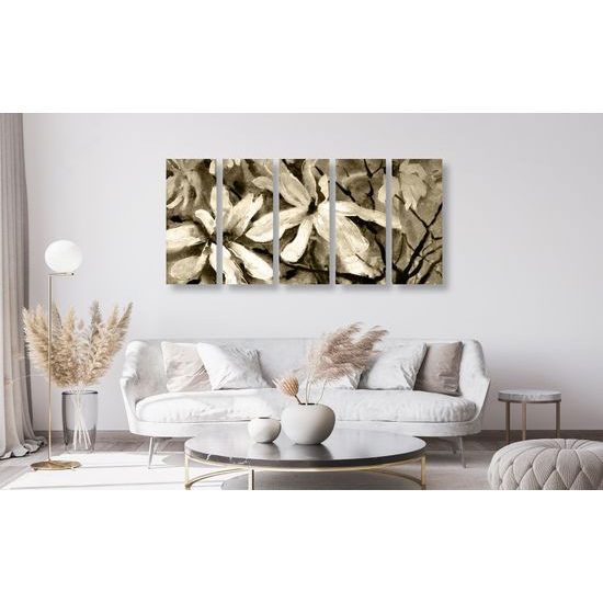 5-dielny obraz akvarelový javor v sépiovom prevedení