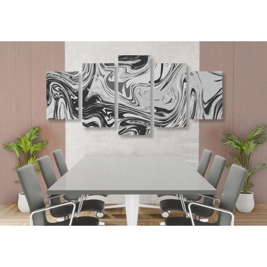 5-dielny obraz zaujímavá čiernobiela abstrakcia