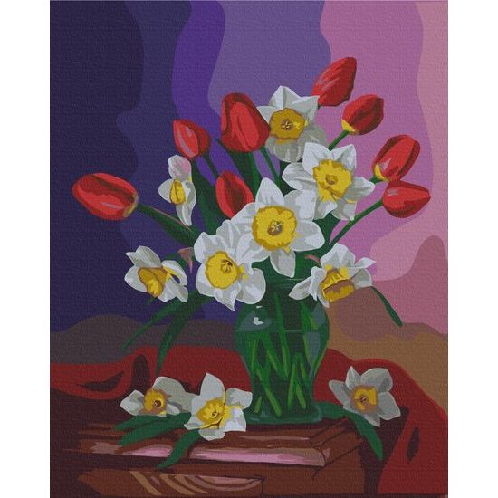 Maľovanie podľa čísiel váza tulipánov a narcisov