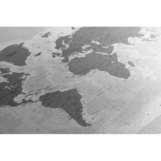 Obraz mapa sveta v nežnom čiernobielom prevedení