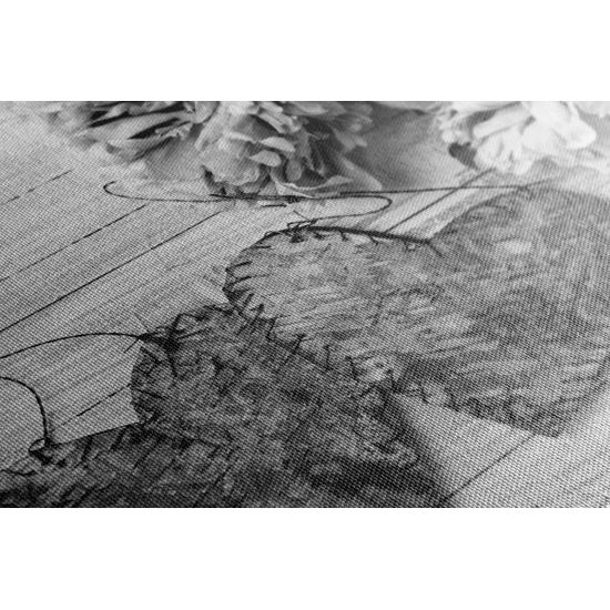 Obraz korkové srdiečka v čiernobielom prevedení