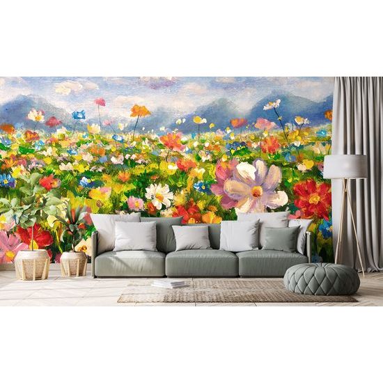 Samolepiaca tapeta olejomaľba lúky plnej kvetov