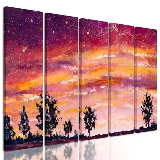 5-dielny obraz maľba zapádajúceho slnka za pole