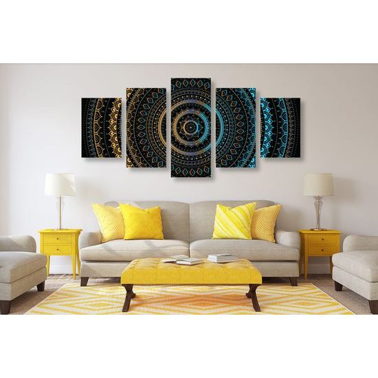 5-dielny obraz krásna modro zlatá Mandala