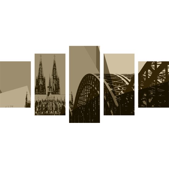 5-dielny obraz Kolínsky most v sépivom prevedení