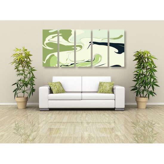 5-dielny obraz štýlová abstrakcia v zelených odtieňoch