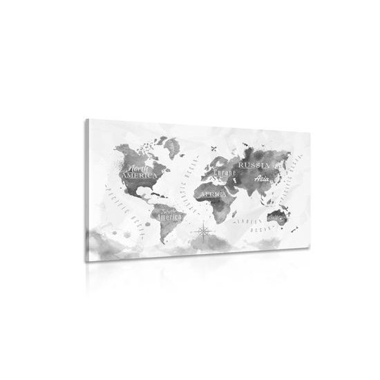 Obraz umelecká mapa sveta v čiernobielom prevedení