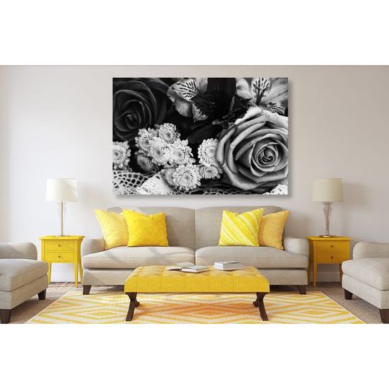 Obraz sviatočná kytica v čiernobielom prevedení