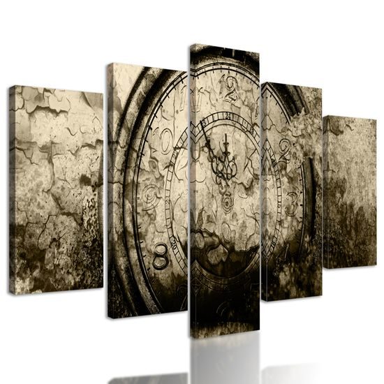 5-dielny obraz historické stopky v sépiovom prevedení