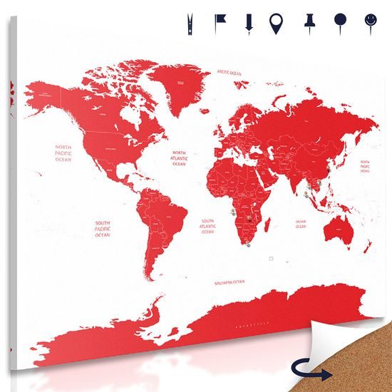 Obraz na korku červená mapa sveta so štátmi