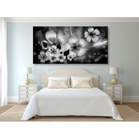 Obraz čiernobiele kvety vo vintage prevedení