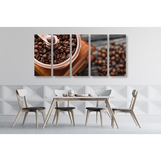 5-dielny obraz kvalitné zrnká kávy