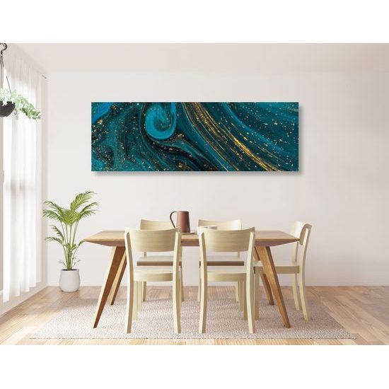 Obraz abstrakcia v petrolejovo zlatých farbách