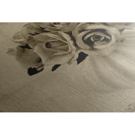 Obraz malé ružičky v sépiovom prevedení