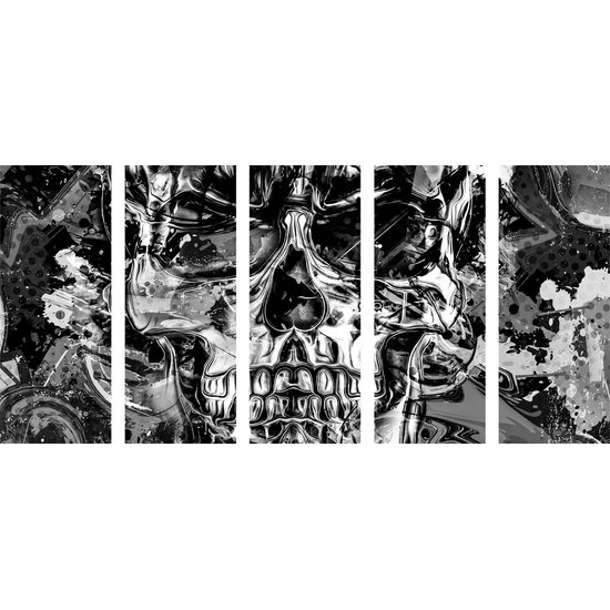 5-dielny obraz abstraktná lebka v čiernobielom prevedení