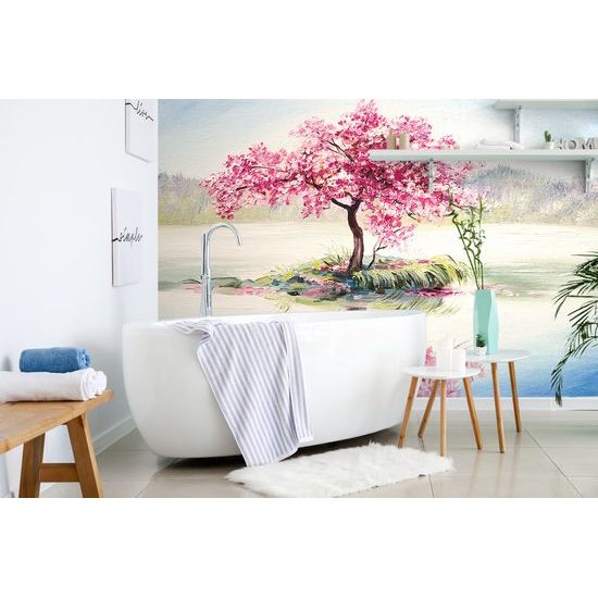 Tapeta orientálna čerešňa v objatí jazera
