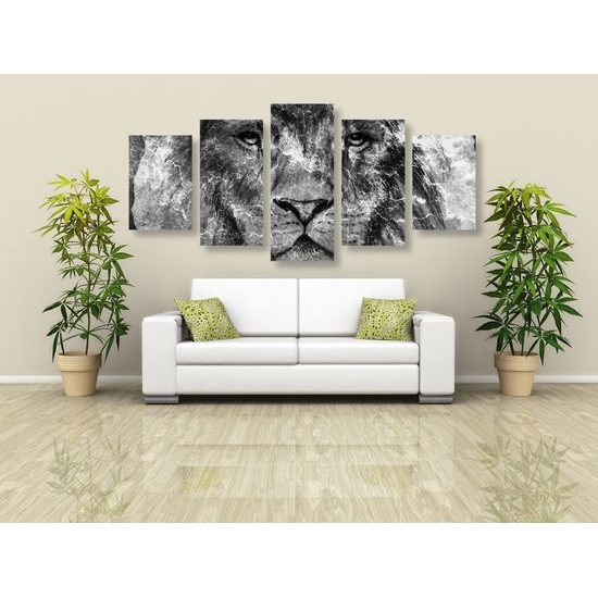 5-dielny obraz kráľ savany v čiernobielom prevedení
