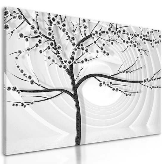 Obraz sakura na jemným pozadím v čiernobielom prevedení