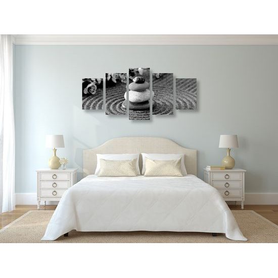 5-dielny obraz Zen svätyňa v čiernobielom prevedení