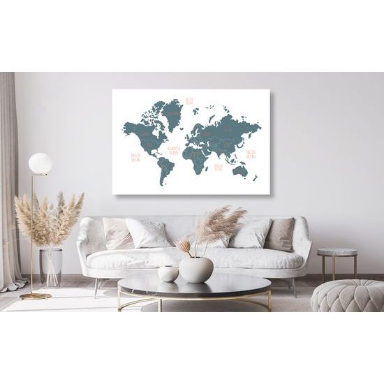 Obraz na korku mapa sveta v prehľadnom prevedení