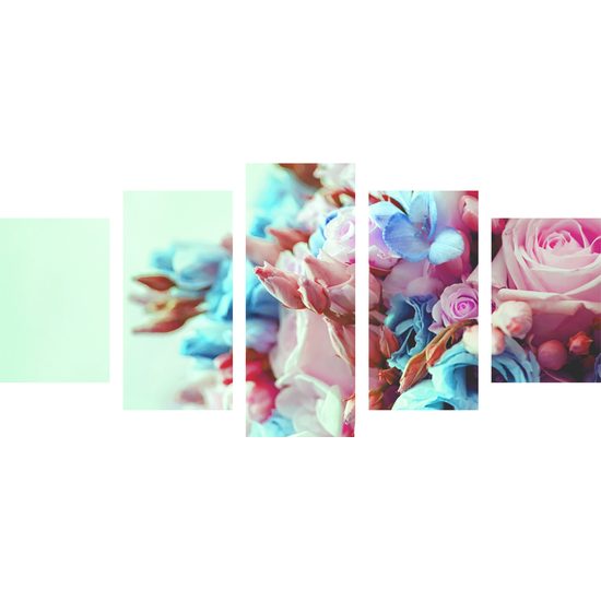 5-dielny obraz kytica ruží v pastelových farbách