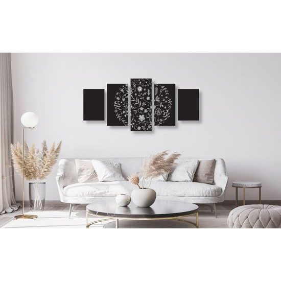 5-dielny obraz jemné kvety s folklórnym motívom